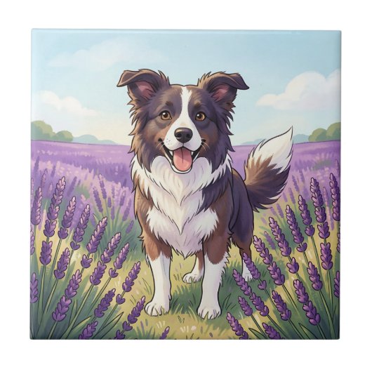 Carreau Border Collie Heureux Champ de Lavande (Devant)