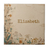 Carreau Bordure beige Fleur sauvage Boho rustique (Devant)