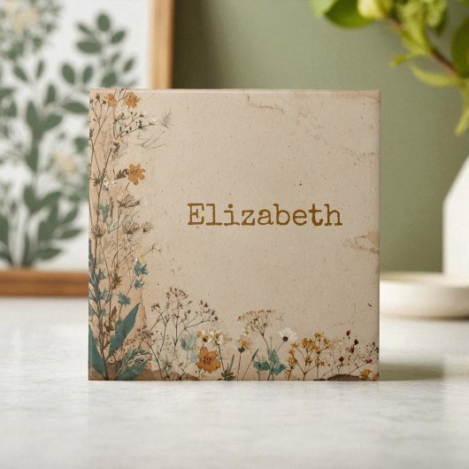 Carreau Bordure beige Fleur sauvage Boho rustique