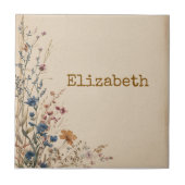 Carreau Bordure beige Fleur sauvage Boho rustique (Devant)