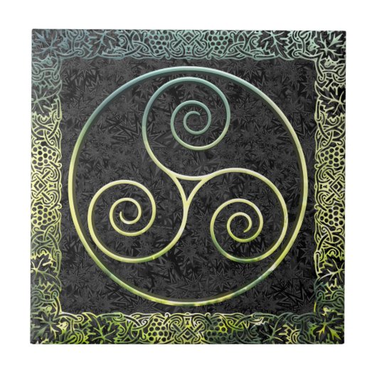 Carreau Bordure celtique verte Triskelion et feuille d'éra (Devant)