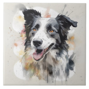 Carreau Bordure Collie Watercolor Chien Art