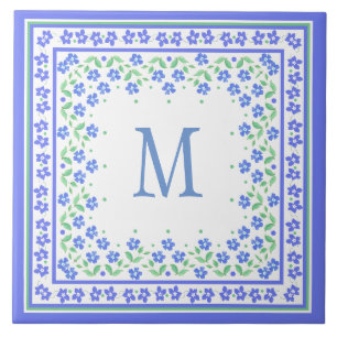 Carreau Bordure de Carré floral relativement bleu vert