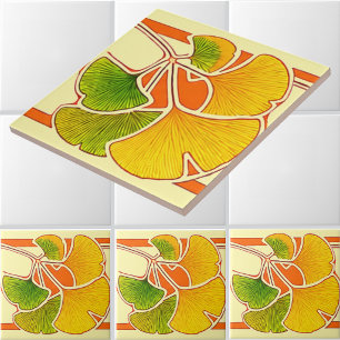 Carreau Bordure de feuilles de Ginkgo Biloba de style Arts