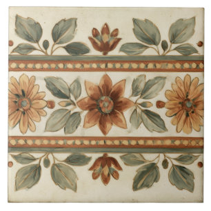 Carreau Bordure de ruban en fleurs de terre cuite et sauge