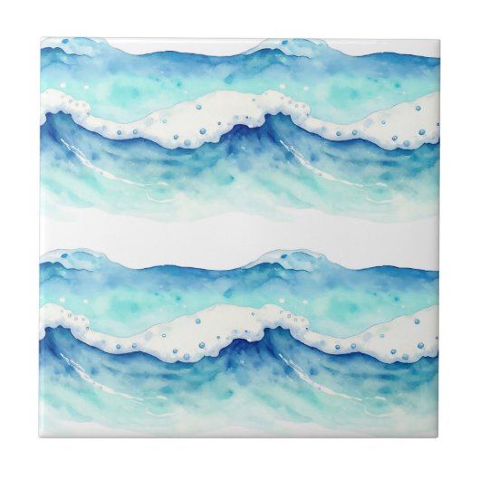 Carreau Bordure de vagues océaniques à l'aquarelle (Devant)