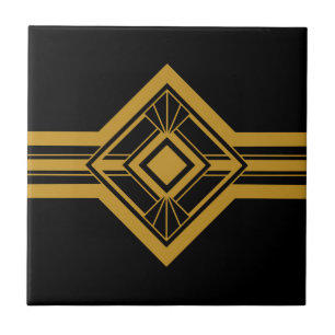 Carreau Bordure géométrique Art déco Gold Noir
