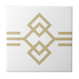 Carreau Bordure géométrique simple Art Déco Or Blanc 03