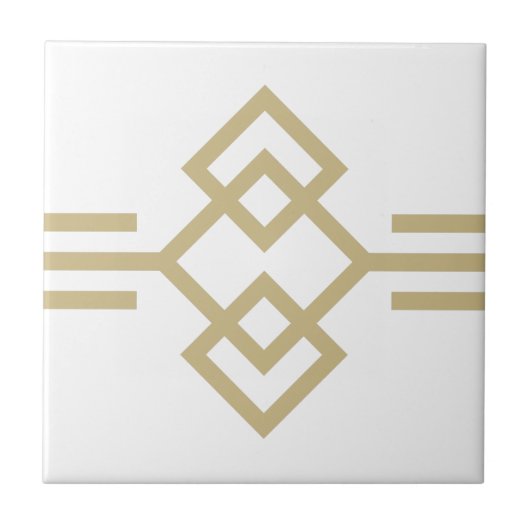 Carreau Bordure géométrique simple Art Déco Or Blanc 03 (Devant)
