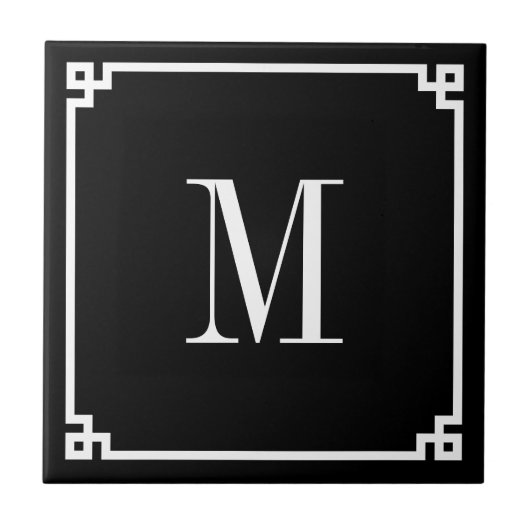 Carreau Bordure grecque noire et blanche monogrammée (Devant)