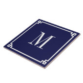 Carreau Bordure monogrammée clé grecque Navy et Blanc (Côté)