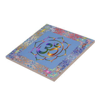 Carreau Bordure Namaste Aum Om & Lotus Rainbow Personnalis