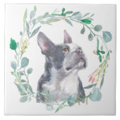 Carreau Boston Terrier Dog Watercolor Wreath Ceramic Tile (Devant)