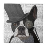 Carreau Boston Terrier, Formal Hound et Casquette<br><div class="desc">Boston Terrier,  Formal Hound et Casquette par FabFunky. Comprend un dapper boston terrier portant un tophat et un monocle amusants. | 191411D</div>