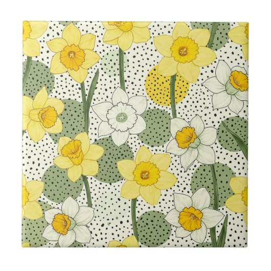 Carreau Botanical Daffodil Floral Geometric Pattern (3) (Devant)