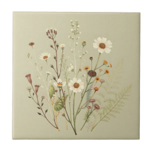 Carreau Botanique vintage des Fleurs sauvages et des fougè