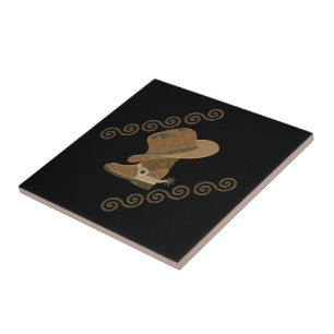 Carreau Botte et casquette de cowboy outre de marqueterie