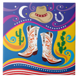 Carreau Bottes de Cowboy et Étoiles du Désert