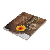 Carreau Bottes de cowboy, marguerite et cheval Mariage occ (Côté)