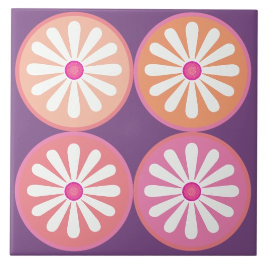 Carreau Bouches blanches avec cercles roses sur pourpre su (Devant)
