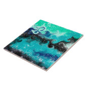 Carreau Boucles de marbre turquoise, bleu et noir (Côté)