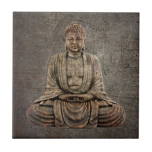 Carreau Bouddha s'asseyant sur l'arrière - plan affligé en (Devant)