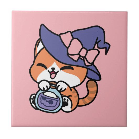 Carreau Bouillon de sorcière tigrée – Joli design de chat (Devant)