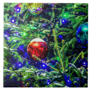 Carreau Boule rouge arbre de Noël vert
