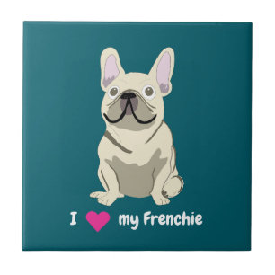 Carreau Bouledogue français crème, j'aime mon chien