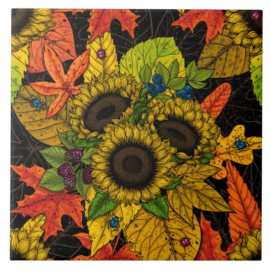 Carreau Bouquet d'automne noir (Devant)
