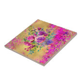 Carreau Bouquet de fleurs d'aquarelle sur framboise rose (Côté)