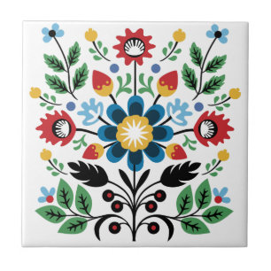 Carreau Bouquet de fleurs d'art populaire symétrique