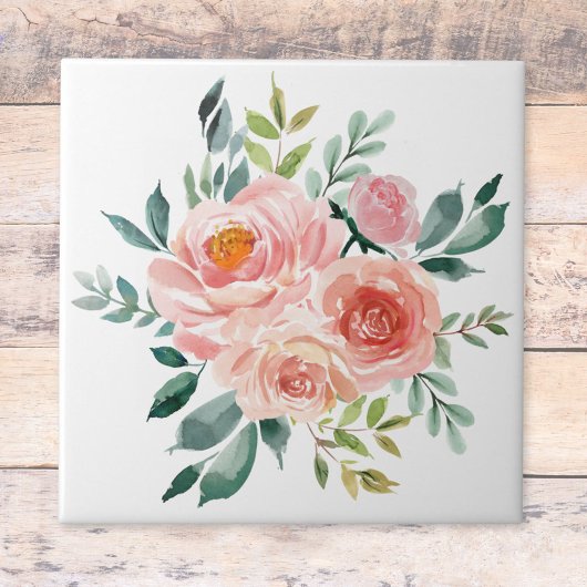 Carreau Bouquet de fleurs rose rose rose Aquarelle