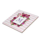 Carreau Bouquet de fleurs roses et coquelicots sur bandes (Côté)