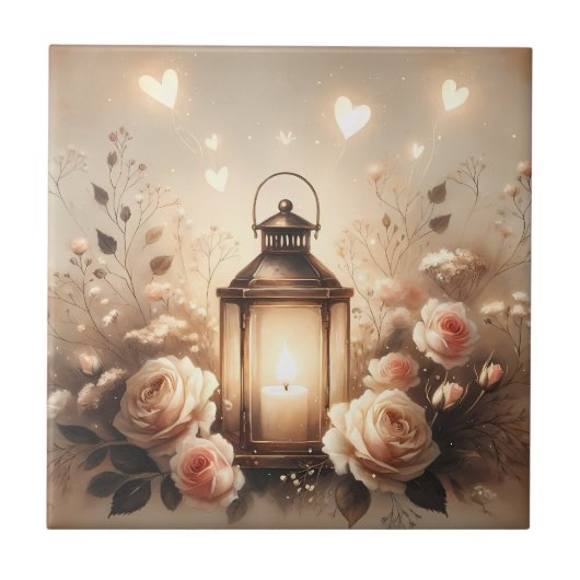 Carreau Bouquet de lanterne rose lumineuse (Devant)