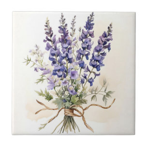 Carreau Bouquet de Larkspur romantique aquarelle