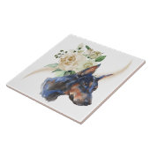 Carreau Bouquet de rose blanche Doberman Pinscher Chien (Côté)