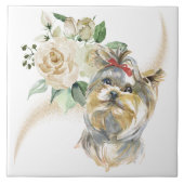 Carreau Bouquet de rose blanche Yorkshire Terrier Chien (Devant)