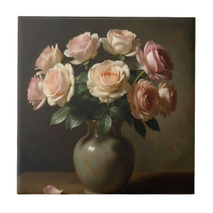 Carreau Bouquet de roses rouges classiques nature morte