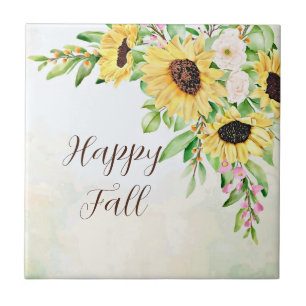 Carreau Bouquet de tournesols avec texte personnalisable