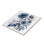 Carreau Bouquet de tournesols de style Delft bleu et blanc (Côté)
