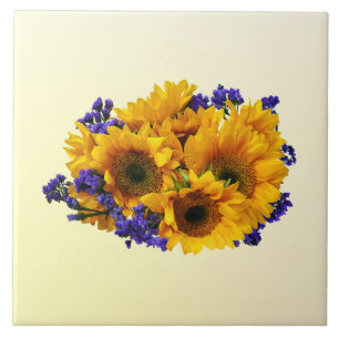 Carreau Bouquet de tournesols et de statice violette