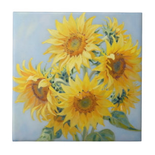 Carreau Bouquet de tournesols vibrant peinture à l'huile