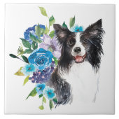 Carreau Bouquet floral bleu Bordure Collie (Devant)