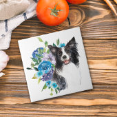 Carreau Bouquet floral bleu Bordure Collie