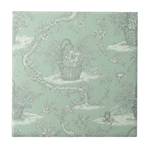 Carreau Bouquet floral classique vert sauge motif