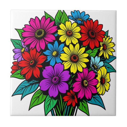 Carreau Bouquet floral multicolore vibrant (Devant)