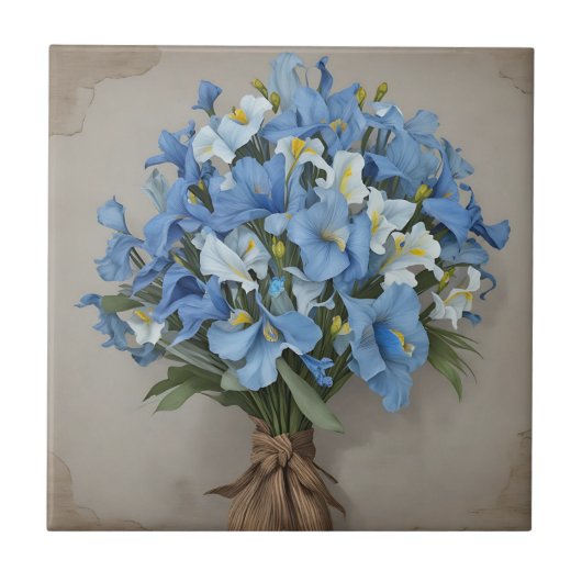 Carreau Bouquet Iris bleu rustique (Devant)