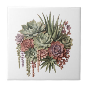 Carreau Bouquet Succulent Vert Rose