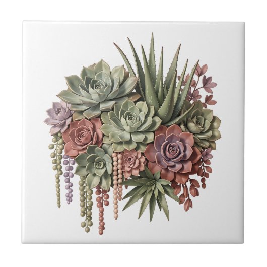 Carreau Bouquet Succulent Vert Rose (Devant)